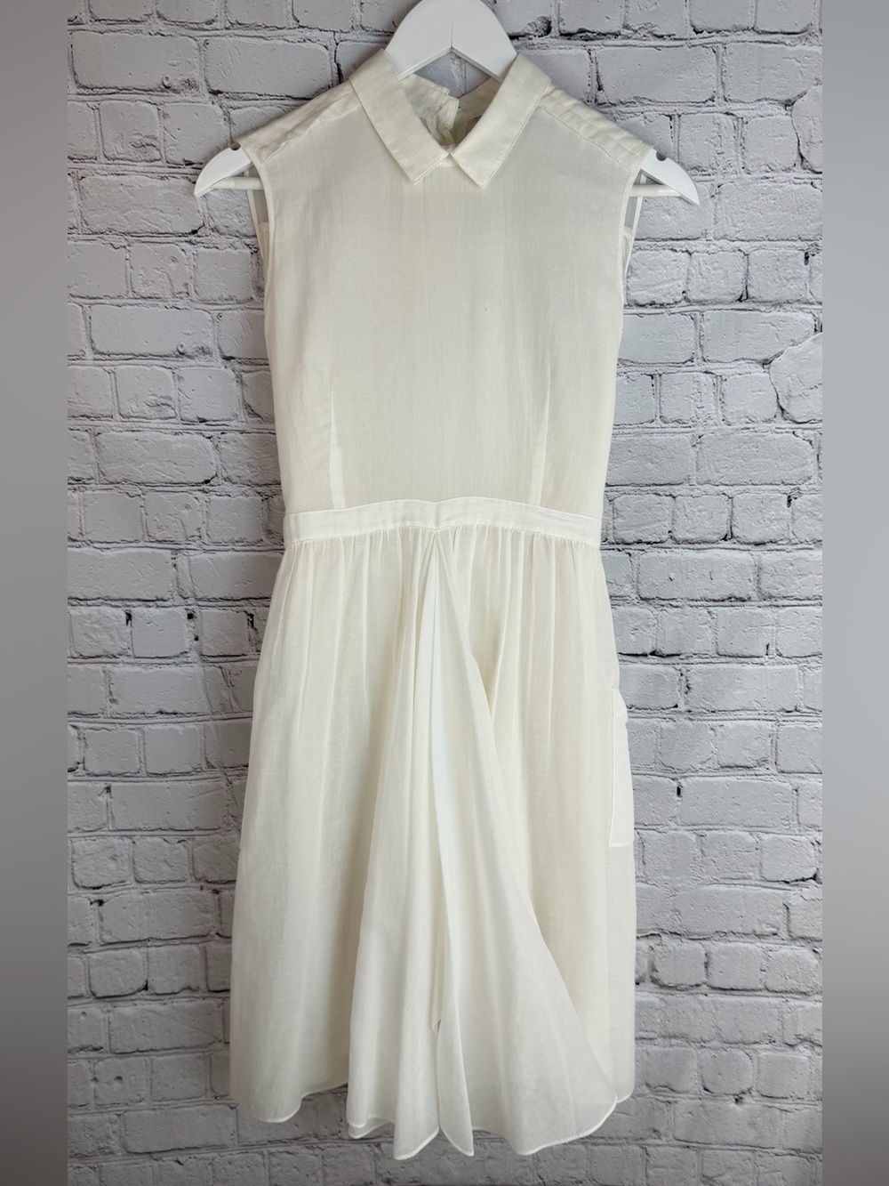 MORGANE LE‎ FAY Cotton Fit & Flare Dress Cream Sleeveless XS